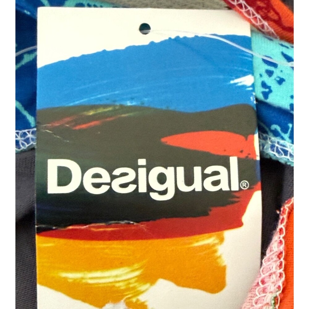 Desigual Patchwork Colorful Halter Dress Cotton Medium Boho Art to Wear Dopamine - Picture 9 of 9